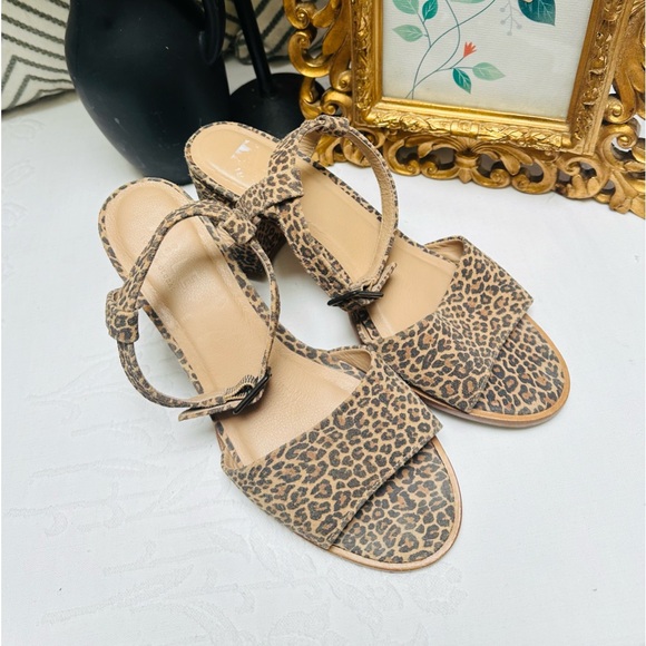 Able Local + Global Block Leopard Print Suede Leather Sandal in Size 9. - Picture 1 of 7
